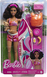 Poupée Barbie Surfeuse avec planche de surf et poignée, serviette et radio pour des aventures et des histoires sur la plage, clips et sangle de cheville pour un surf réaliste, à partir de 3 ans HPL69 Naty Shop Modern Dolls
