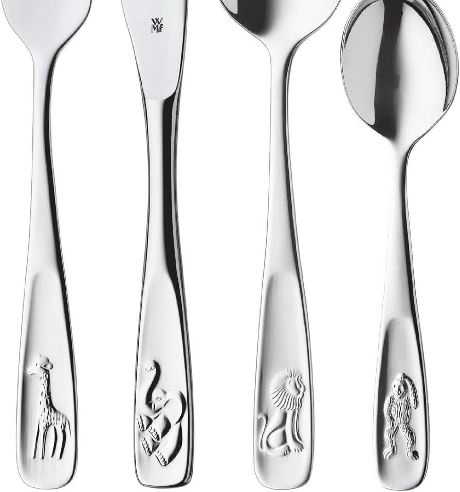 WMF Animals set de couverts en acier inoxydable pour enfants, 4 pièces, poli Cromargan Kitchen Naty Shop