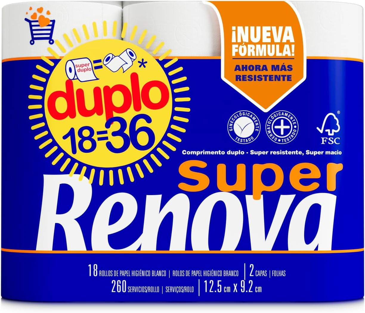 Papier toilette double Renova, 18 rouleaux
