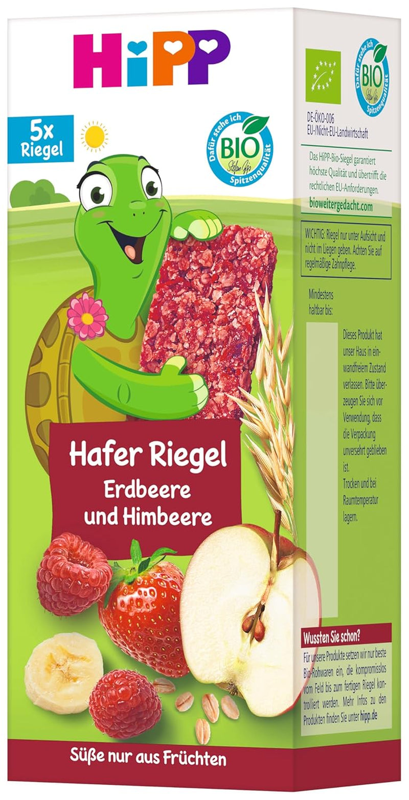 Barres d'avoine HiPP Turtle aux fraises et framboises, dès 1 an, 8 x (5x20g)