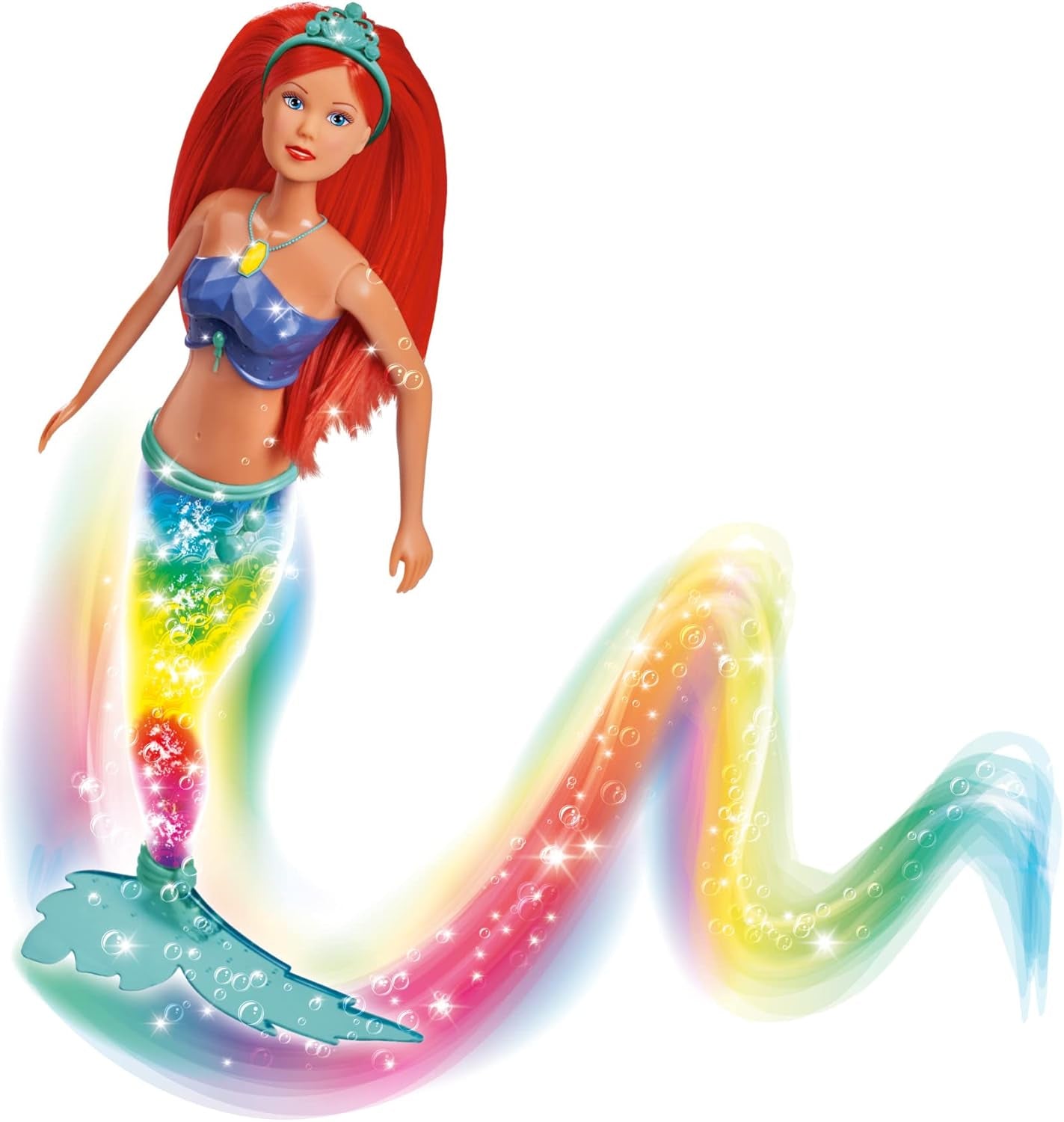 Simba 105733656 - Poupée Sirène Étincelante Steffi Love (39 cm) - Jouet imperméable arc-en-ciel lumineux à couleur changeante pour enfants de 3 ans et plus