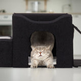 Relaxdays Katzenhöhle, pliable, 3 Liegeplätze, Katzenhaus mit Kratzfläche, HBT: 36,5x112x41 cm, Katzenversteck, schwarz