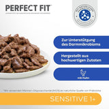Nourriture humide pour chats Perfect Fit Sensitive 1+ au poulet en sauce, 12 sachets, 12 x 85g - Nourriture humide premium pour chats sensibles à partir de 1 an, sans blé ni soja, pour favoriser la digestion