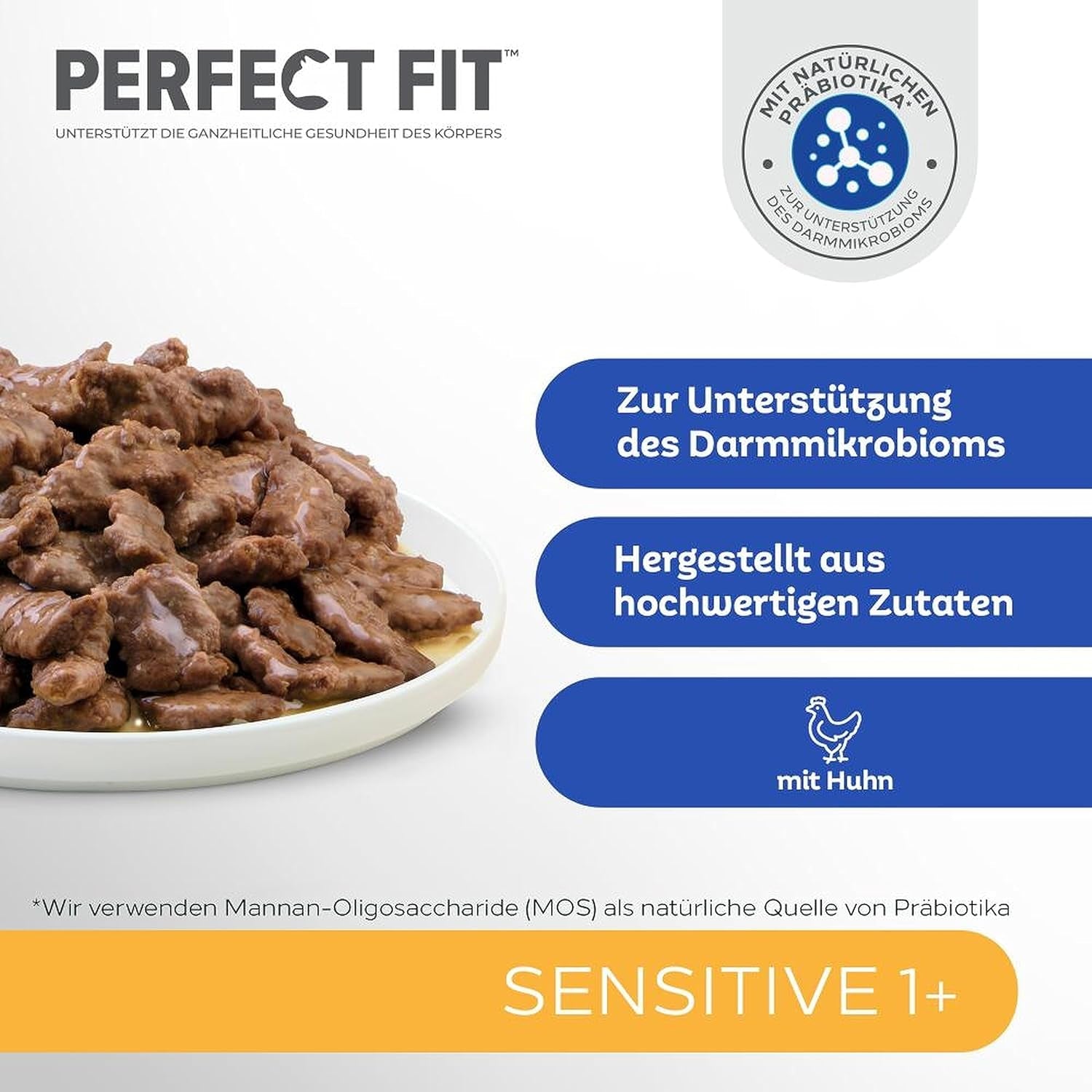 Nourriture humide pour chats Perfect Fit Sensitive 1+ au poulet en sauce, 12 sachets, 12 x 85g - Nourriture humide premium pour chats sensibles à partir de 1 an, sans blé ni soja, pour favoriser la digestion