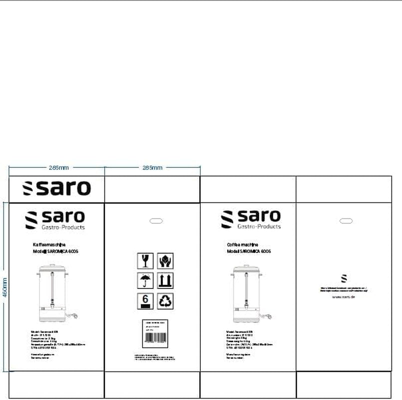 Machine à expresso Saro avec filtre rond - 6,75 L / 40 tasses - acier inoxydable - fonction préparation et maintien au chaud - robinet de sécurité - voyant - 1,5 kW - modèle SAROMICA 6005