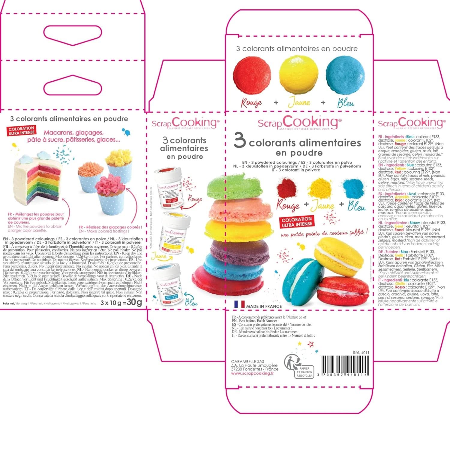 ScrapCooking, Lot de 3 colorants alimentaires en poudre - rouge, jaune, bleu, 3 x 5 grammes Naty Shop