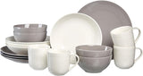 Ritzenhoff & Breker Levi Service de table 16 pièces, assiettes, bols et tasses pour 4 personnes, design scandinave avec relief cannelé fin, vaisselle Mix & Match, porcelaine, blanc et gris