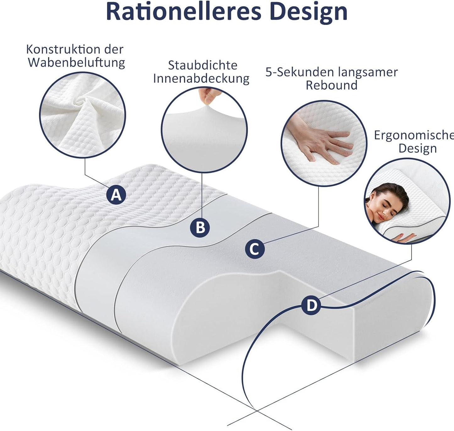 BedStory Oreiller en mousse à mémoire de forme, oreiller de soutien du cou réglable en hauteur, oreiller ergonomique, oreiller latéral pour dormeurs sur le dos et le ventre (60 x 36 x 12/10 cm)