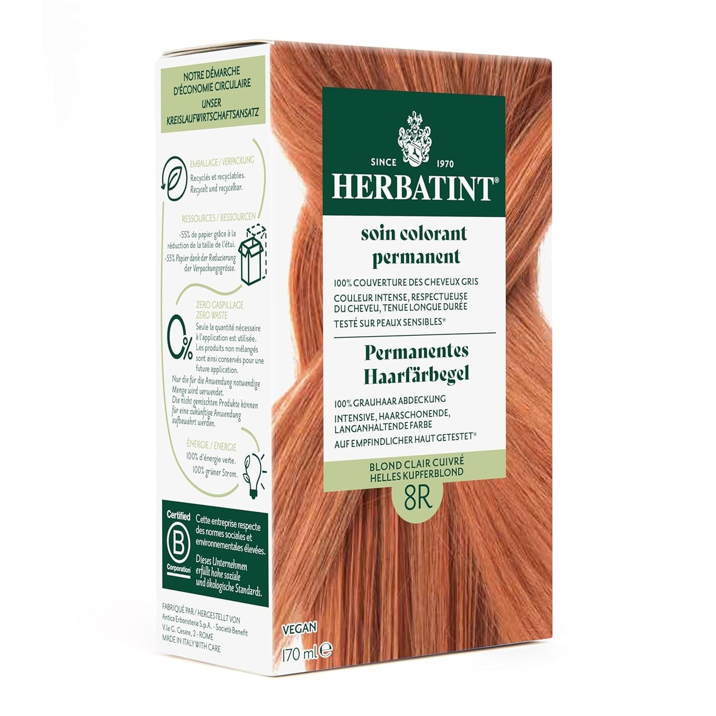 Gel Teinture Permanente 6N Blond Foncé - 170 ml I Sans Ammoniaque, Couverture 100% Cheveux Gris I Testée sur Peaux Sensibles, aux 8 Extraits Végétaux Naty Shop Coloration Capillaire 8R Blond Cuivré Clair