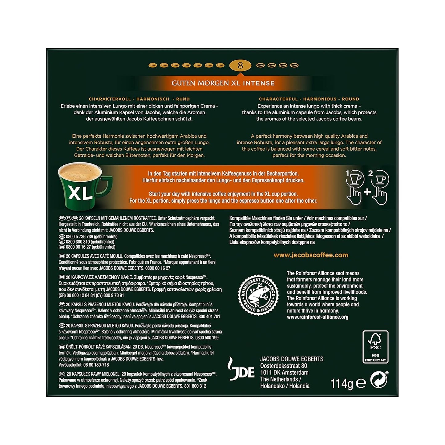 Jacobs Kaffeekapseln Guten Morgen XL Intense - 10er Pack (10 x 20 Getränke) & Kaffeekapseln Krönung Crema, 200 Nespresso compatible Kapseln, 10er Pack, 10 x 20 Getränke, 1040 g
