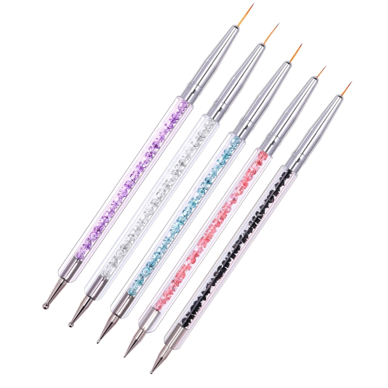 5 pièces Nagel Pinsel Set, Nageldesign Pinsel, outils de pointage Nail Art, stylo acrylique professionnel à double extrémité pour Nail Art Design