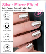 BISHENGYF Silver Chrome Nail Powder - Metal Holo Chromfarbener Nagelpuder, 1G Cromepulver Nägel Glitzer Glänzende Silver Nagelpulver Spiegeleffekt Pigment Nagelkunst, DIY-Design-Dekor Frauen Geschenk