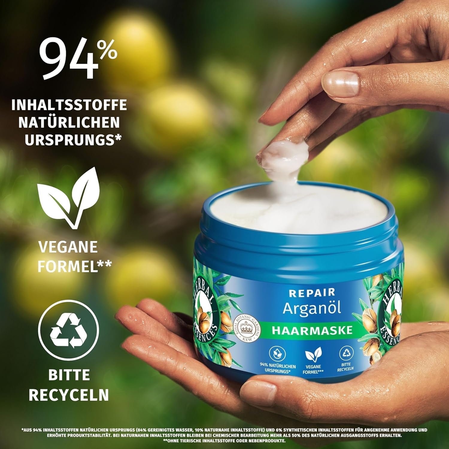 Herbal Essences Masque réparateur capillaire à l'huile d'argan 300 ml. Des cheveux abîmés aux cheveux plus lisses et plus brillants. Soins intensifs. Avec des ingrédients d'origine naturelle. Masque capillaire Vegan Naty Shop