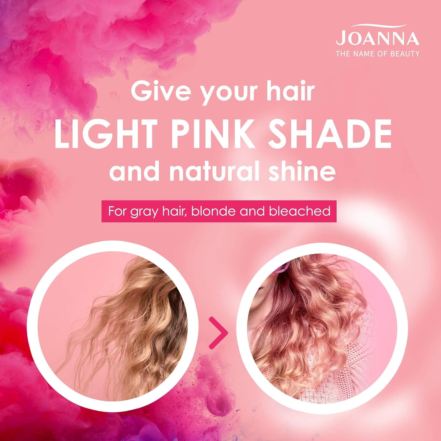 Joanna Ultra Color - Après-shampooing rose pour cheveux blonds et clairs - Rose pastel - Brillance naturelle - Élimine la teinte jaune des cheveux gris-blonds - Effet temporaire - 150 ml Teinture capillaire Naty Shop