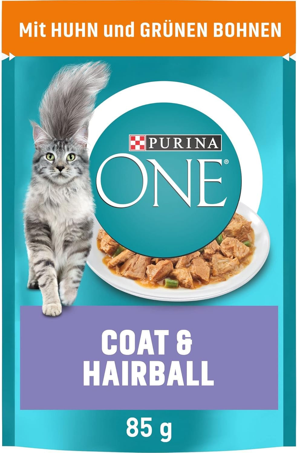 PURINA ONE Coat and Hairball Nourriture humide pour chat en sauce au poulet, paquet de 26 (26 x 85 g)