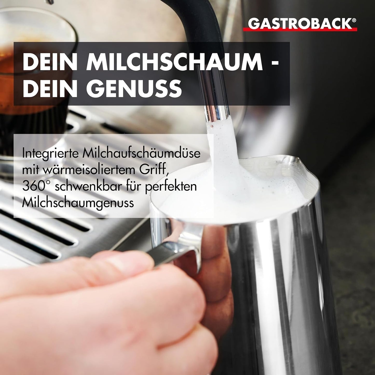 Machine à expresso GASTROBACK avec moulin comprenant pot à lait, presse-agrumes et porte-filtre en acier inoxydable - Machine à expresso Barista avec mousseur à lait - Machine à expresso avec 30 réglages de mouture