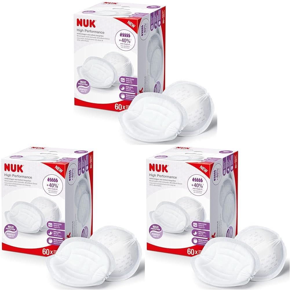 NUK High-Performance Einweg-Stilleinlagen Mit Sofort-Saugvlies | Einlagen Zum Stillen | Emballage individuel | +40 % de puissance d'aspiration en plus | 60 Stück Aliments pour bébés et accessoires d'allaitement Naty Shop 60 Stück (Packung Mit 3) Haute Performance