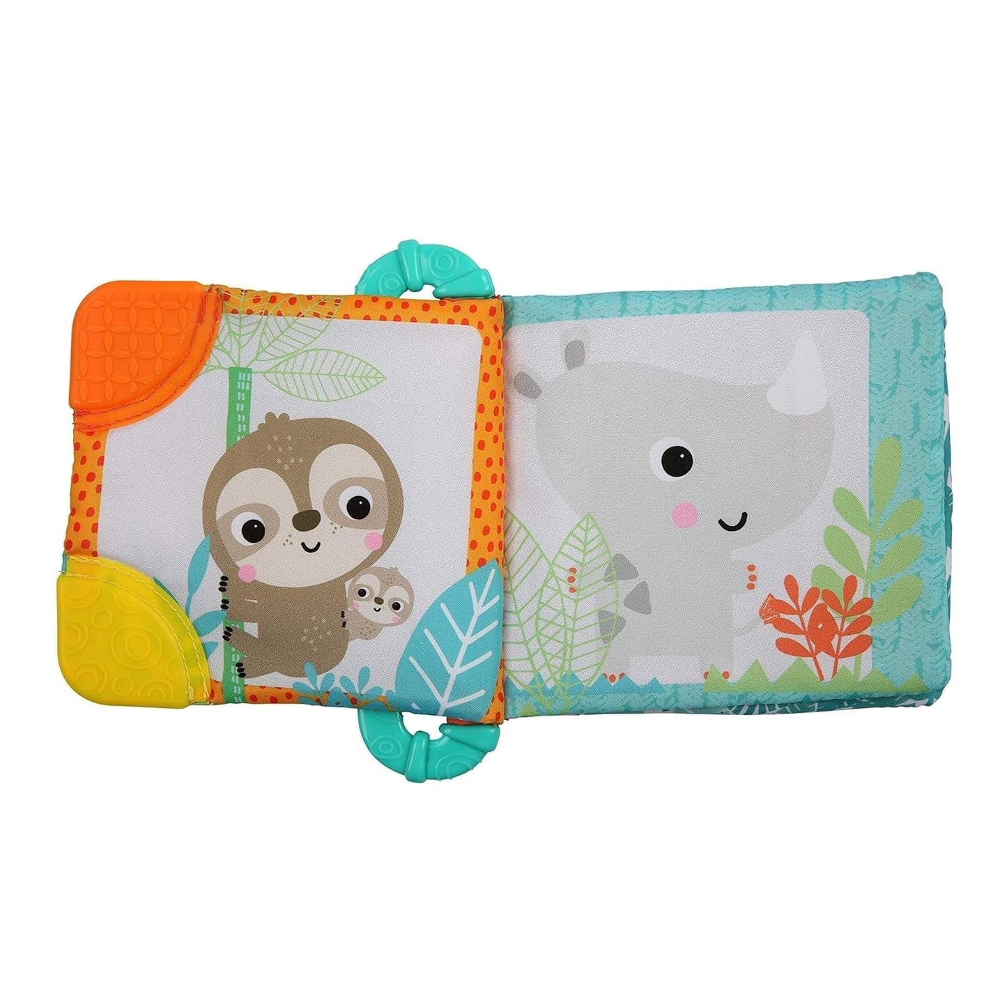 Bright Starts, Teethe & Read, Livre en tissu à hochet, jouet à saisir et livre d'images d'animaux en tissu, livre à hochet, anneau de dentition, gencives apaisantes, jouet pour bébés et tout-petits de 3 mois Jouets pour bébés Naty Shop