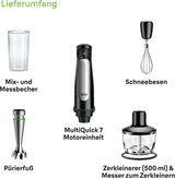 Braun Multiquick 7 MQ 7035X Stabmixer - Pürierstab Mit Abnehmbarem Edelstahl Mixfuß Mit Activeblade Technologie Zum Pürieren Der Härtesten Ingredient, Inkl. Ensemble de 3 pièces, 1000 watts, Schwarz Kitchen Naty Shop