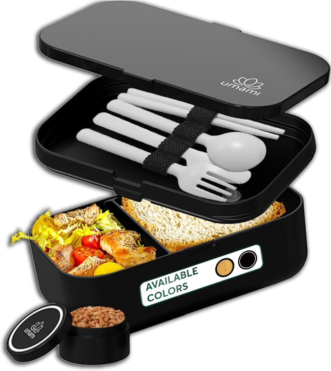 Umami Boîte à Lunch pour Adultes, Boîte à Bento Empilable avec 4 Couverts et Compartiments, Boîte à Lunch Adulte, Récipient à Salade à Emporter, Boîte à Lunch Pique-Nique/Bureau, Gris Charbon, 1500 ML Naty Shop Boîtes de Conservation des Aliments Full Black M - 900/1000 Ml
