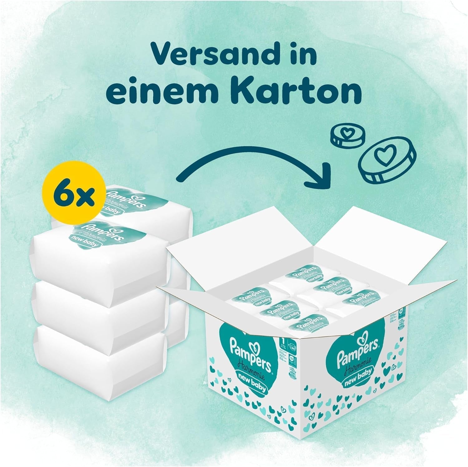 Couches Pampers Harmony taille 1, 180 couches, 2kg-5kg, protection douce de la peau avec protection 100% Pampers