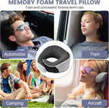 Oreiller cervical Oreiller de voyage en mousse à mémoire de forme Oreiller cervical en mousse à mémoire de forme au design ergonomique avec masque pour les yeux 2 bouchons d'oreille et sac de rangement Parfait pour dormir sur la route en voyage Naty Shop Oreillers orthopédiques cervicaux