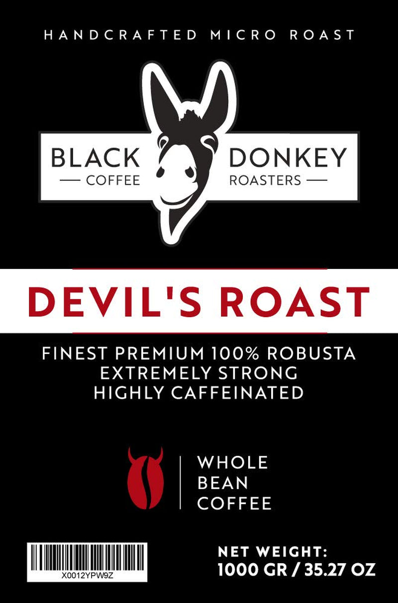 RÔTI DU DIABLE | Grains de café 1KG | Café extrêmement fort | Café à haute teneur en caféine | Robusta haut de gamme de