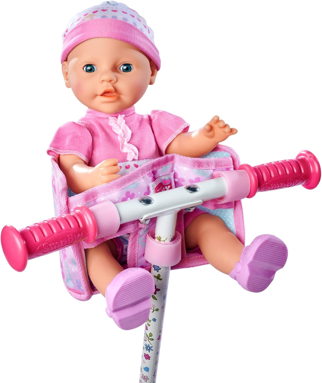 Simba 105560018 - Siège de vélo nouveau-né avec ceinture, accessoire de poupée, siège en tissu, ceinture de sécurité, guidon Velcro, pour poupées de 30 à 43 cm, à partir de 3 ans