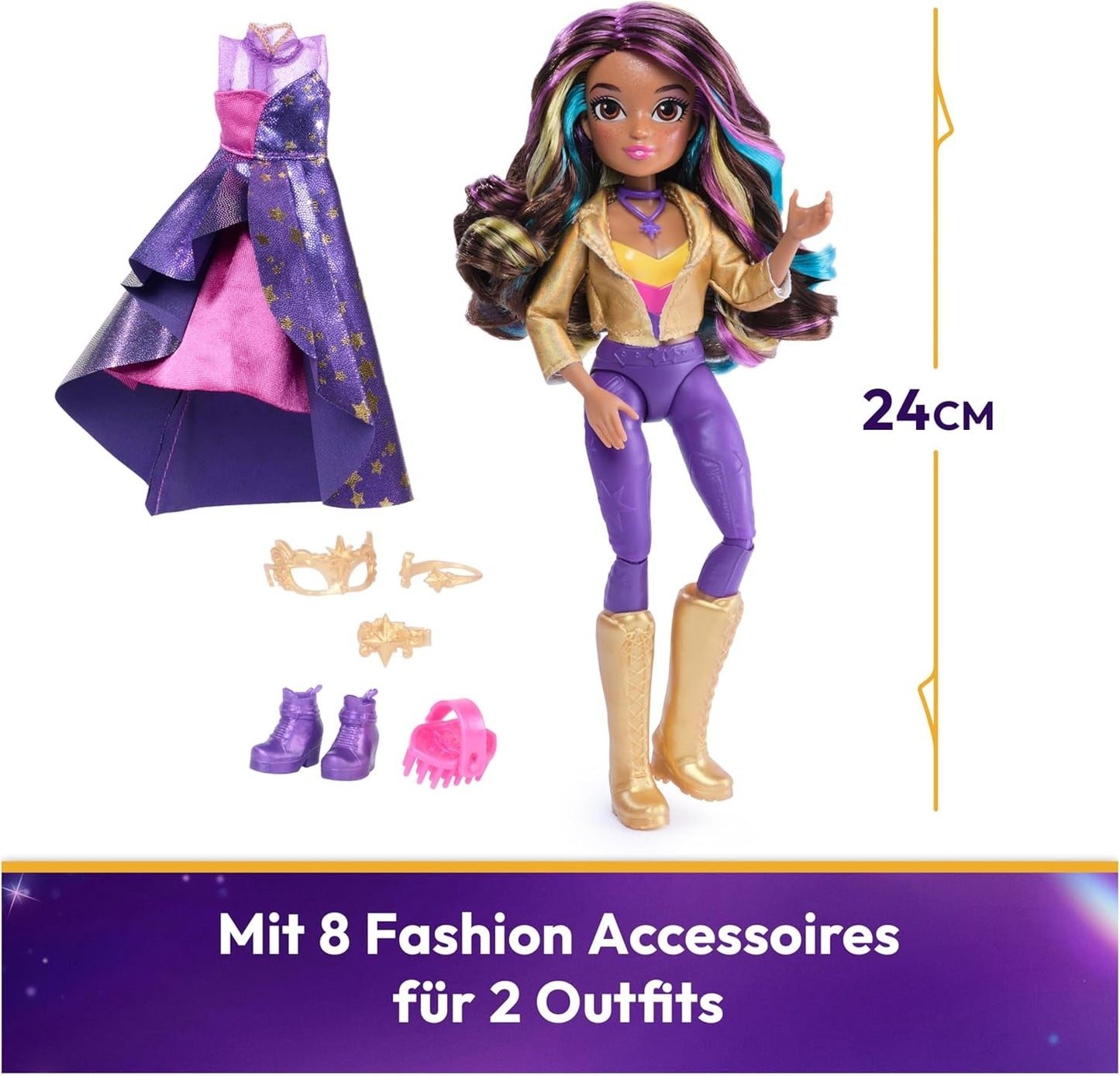 Bal masqué Deluxe Unicorn Academy - Poupée originale Sophia de la populaire série Netflix, 24 cm de hauteur, avec 2 tenues et accessoires, à partir de 4 ans