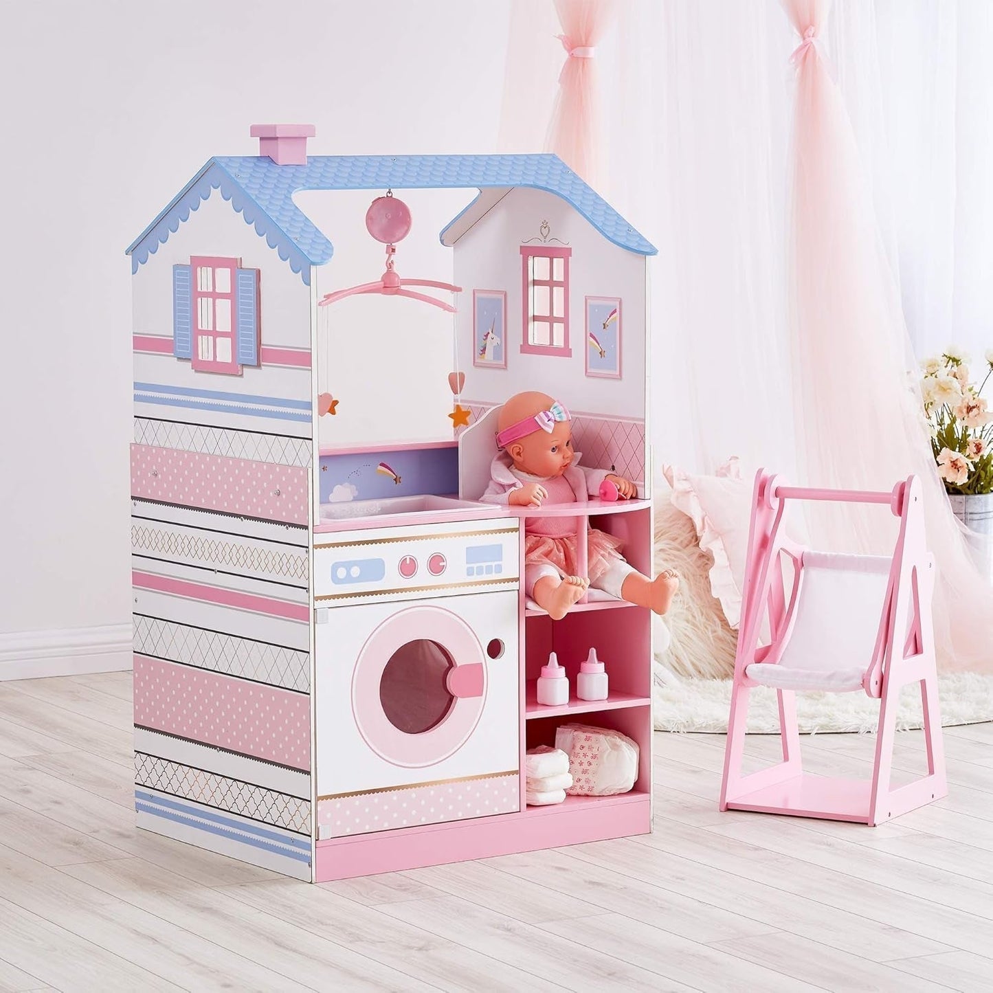 Olivia'S Little World Teamson Kids 18 pouces bébé poupées en bois maison de poupée double face chambre d'enfant TD-11460W Maisons de poupées Naty Shop