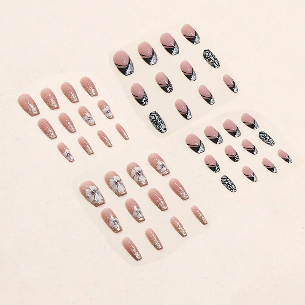 Ongles artificiels à paillettes naturelles, à pression courte, en acrylique, auto-adhésifs, pour femmes et filles, accessoires de Nail Art, 48 pièces