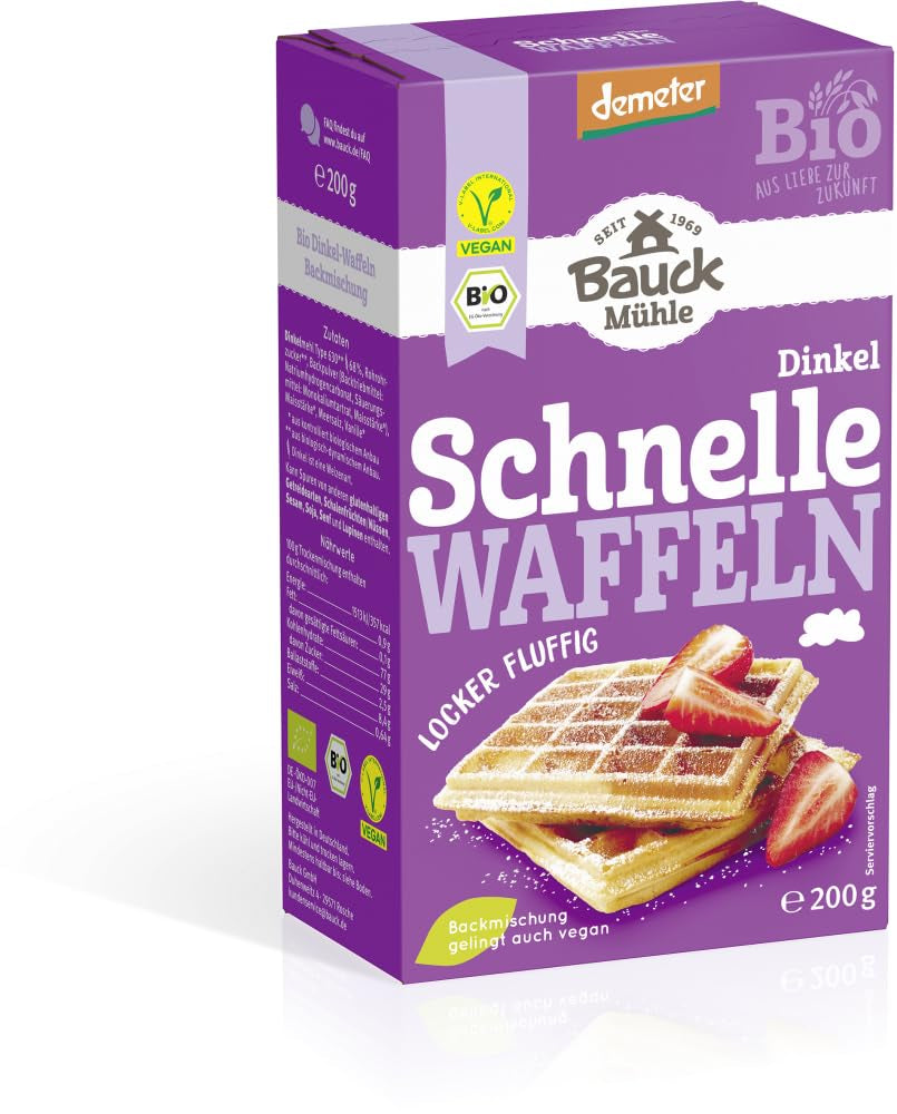 Demeter Bauck Hof Bio Dinkel Wafflen, 200 G Mélange pour la pâtisserie et la cuisson Naty Shop 12 X 200 Gr