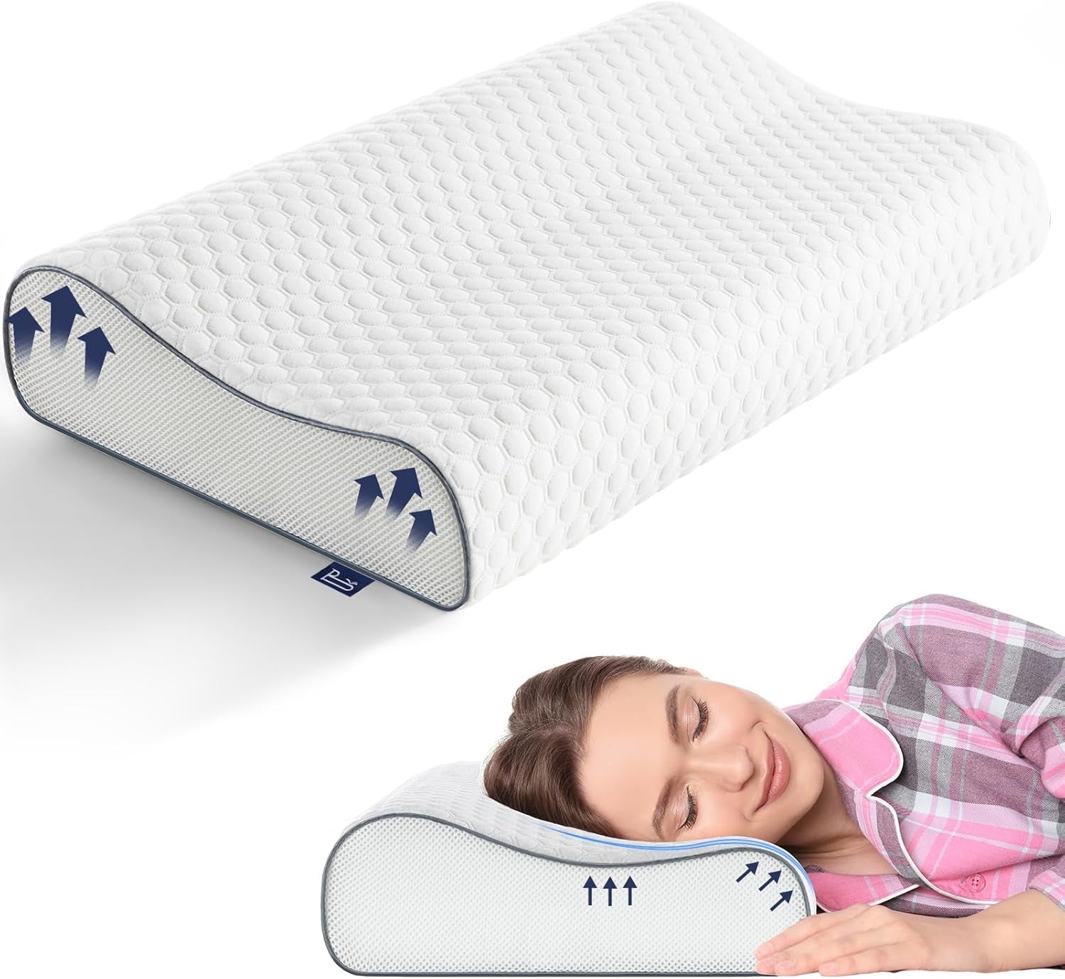 BedStory Oreiller en mousse à mémoire de forme, oreiller de soutien du cou réglable en hauteur, oreiller ergonomique, oreiller latéral pour dormeurs sur le dos et le ventre (60 x 36 x 12/10 cm)