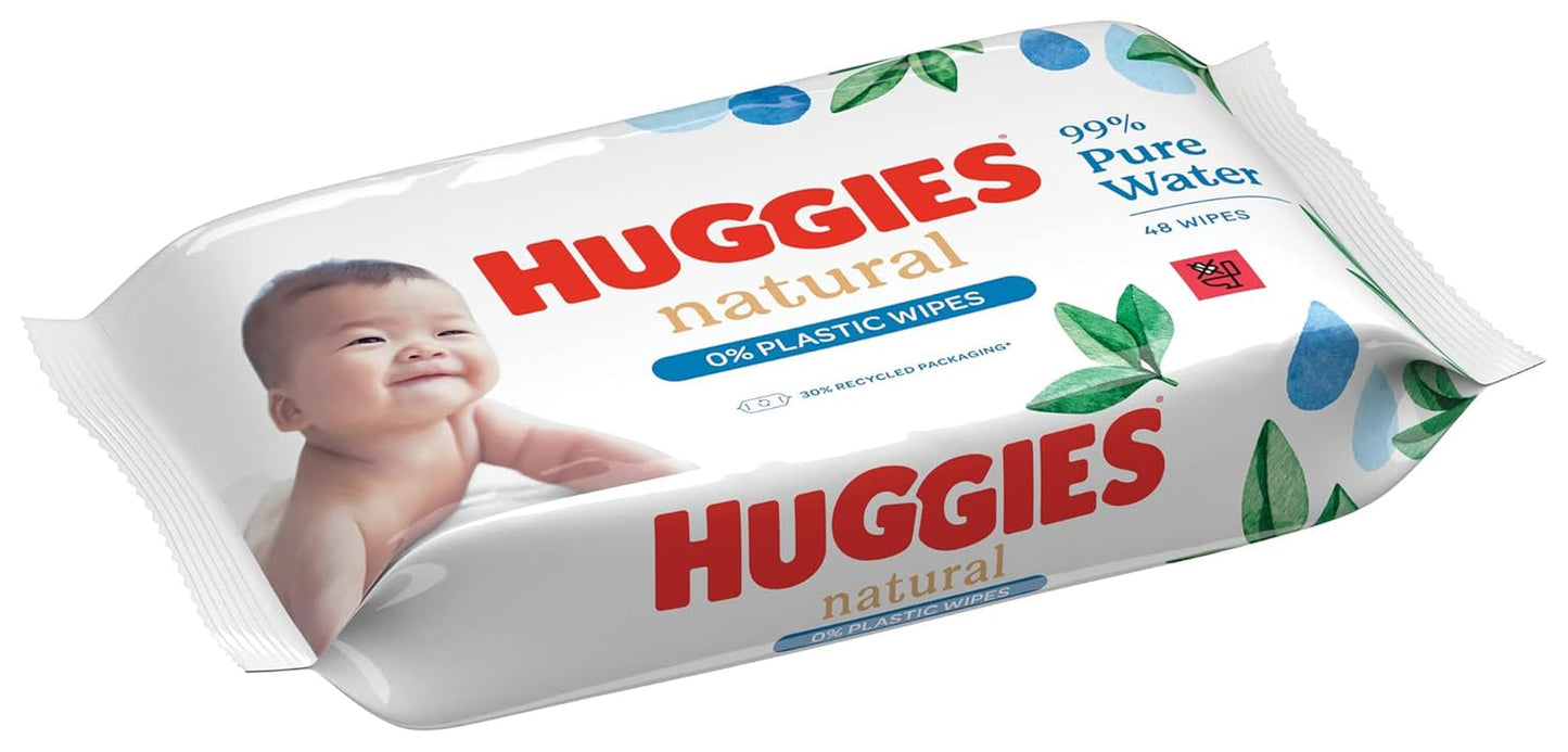 Lingettes humides naturelles biodégradables Huggies pour bébés sensibles, 8 x 48 lingettes, paquet en vrac