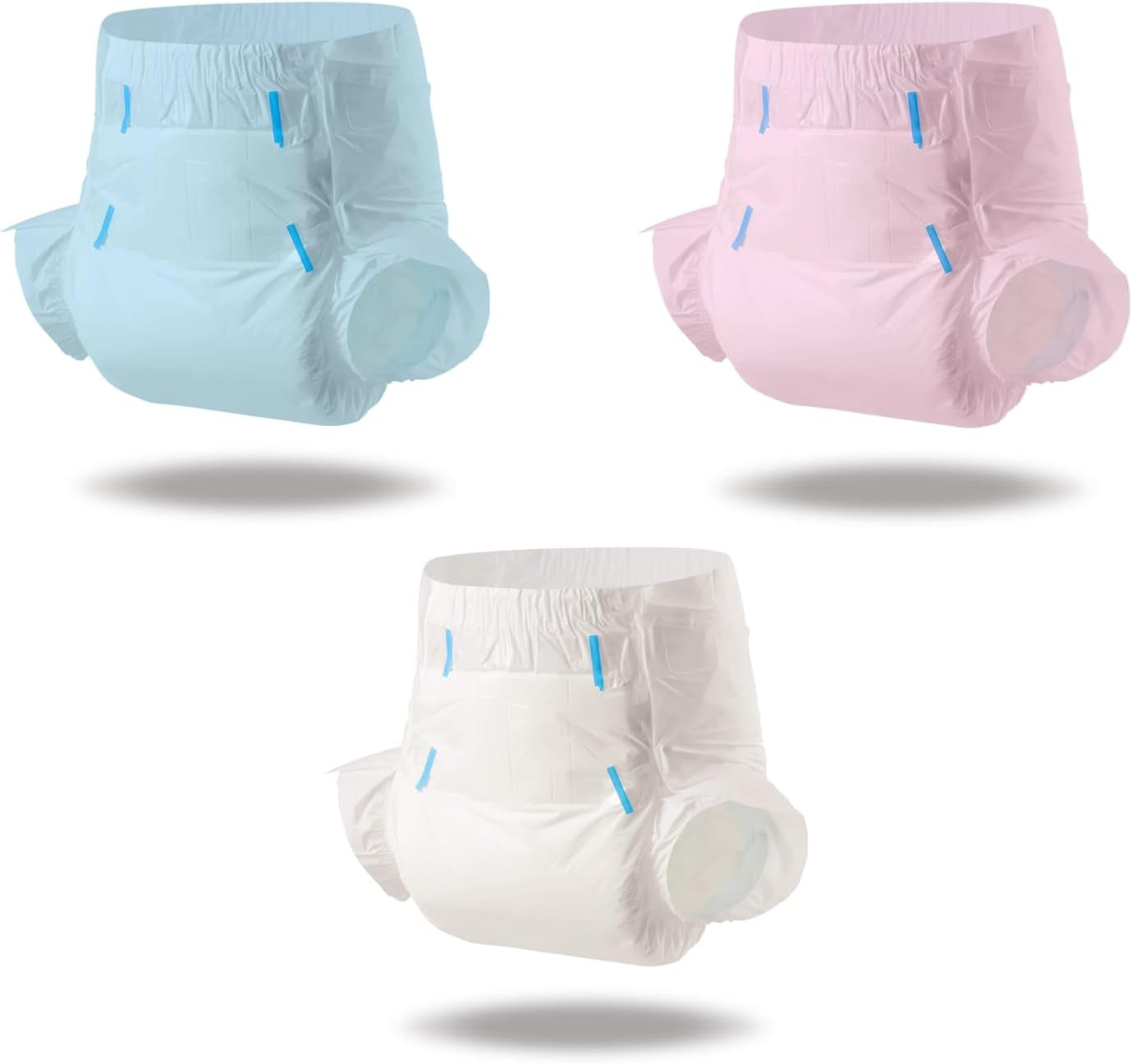 CutiePlusU Couches pour adultes, surface sèche, absorption maximale pendant la nuit, couches jetables pour incontinence – bleu, rose, blanc, lot de 3 (moyen 71-96 cm)