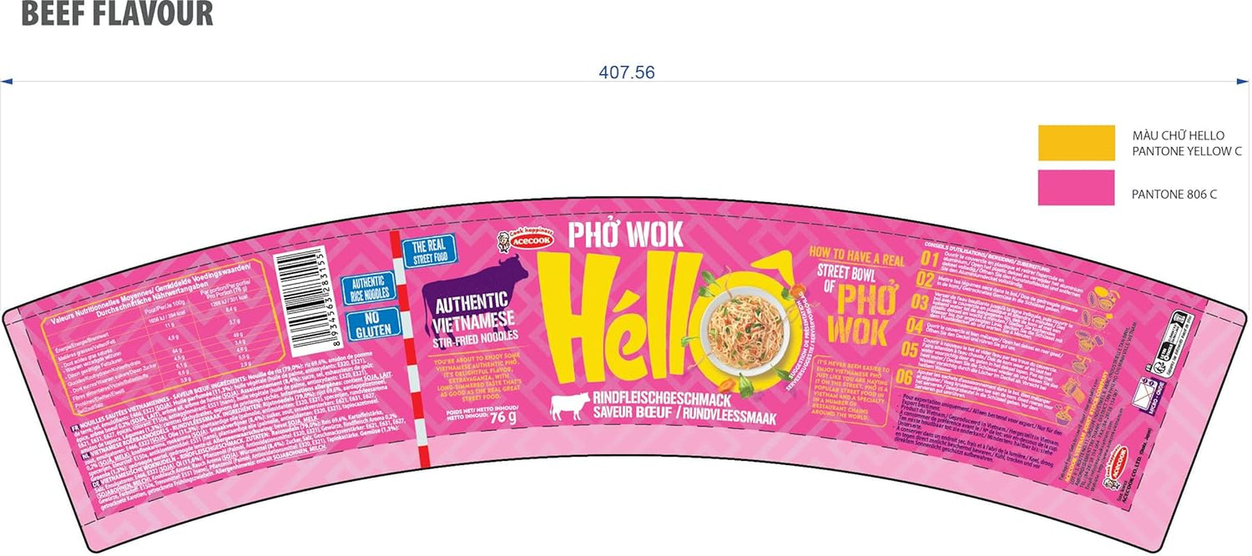 HELLO PHO WOK nouilles de riz instantanées, bœuf - 1 x 76 g