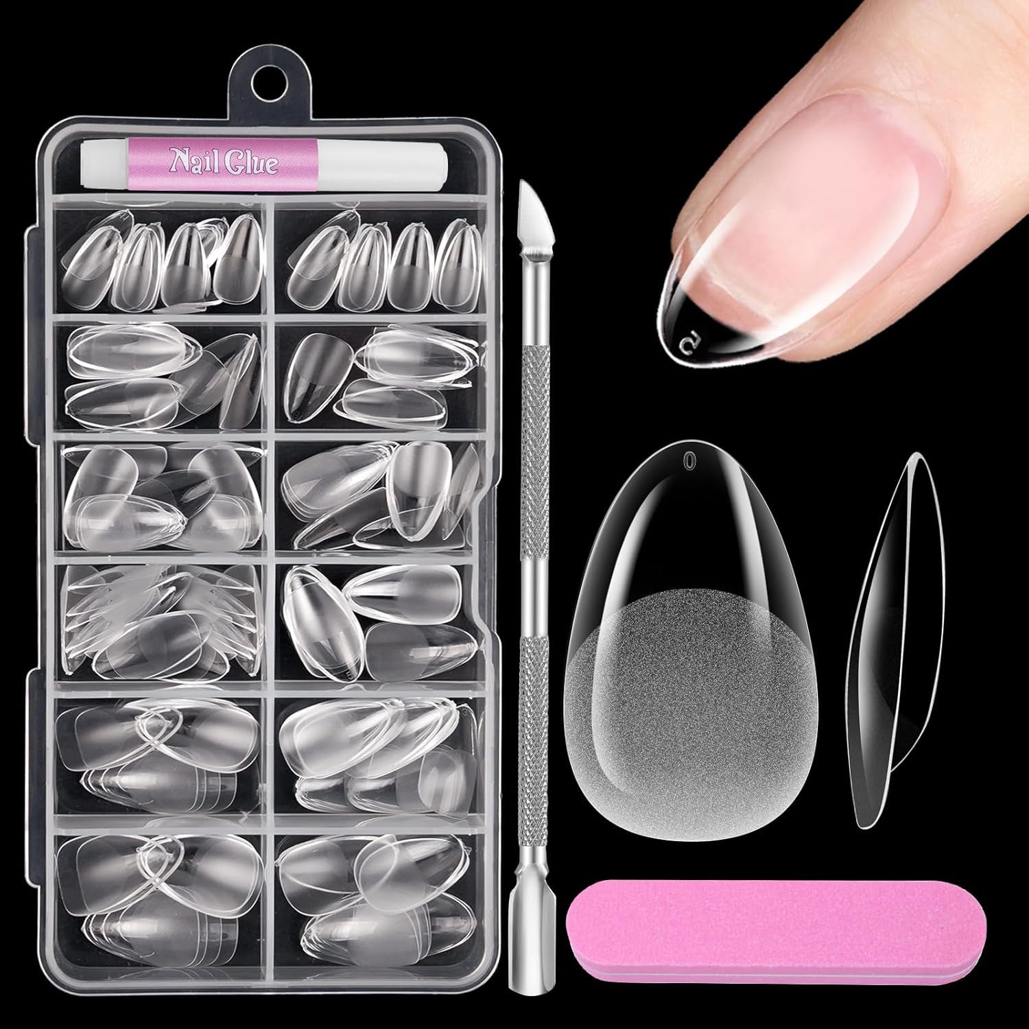 Full Cover Short Nails 120 pièces 12 tailles pointes d'ongles courtes pour ongles en gel colle sur ongles artificiels colle sur ensemble de lime à ongles polisseuse à ongles repousse-cuticules