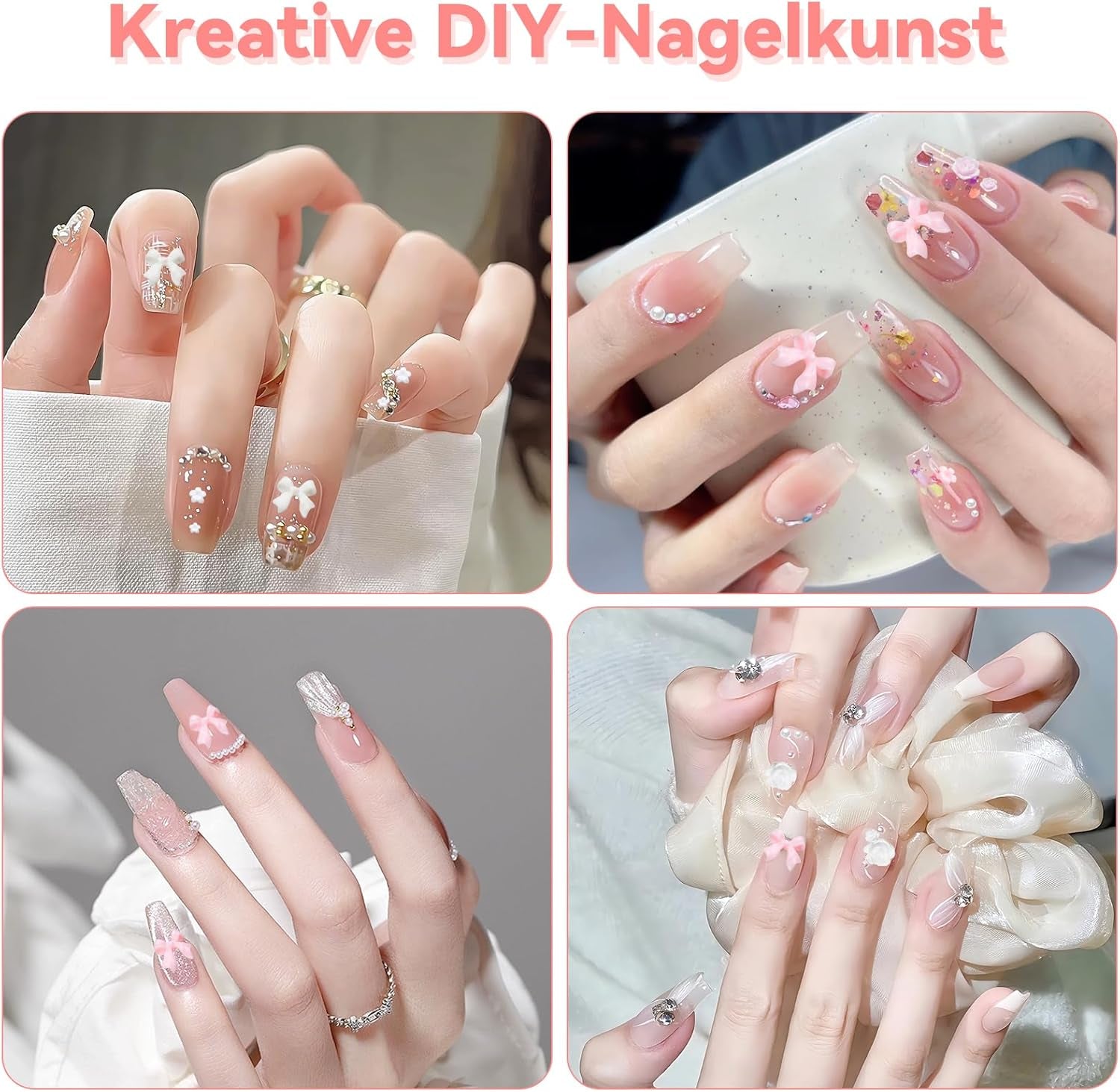 Charmes d'ongles 3D, Charms d'art d'ongle Schleifen, Blumen und Perlen, Charms de Nagel au Harz, Ensembles de décorations de ongles, Charms de bricolage Nägel, Nagelanhänger