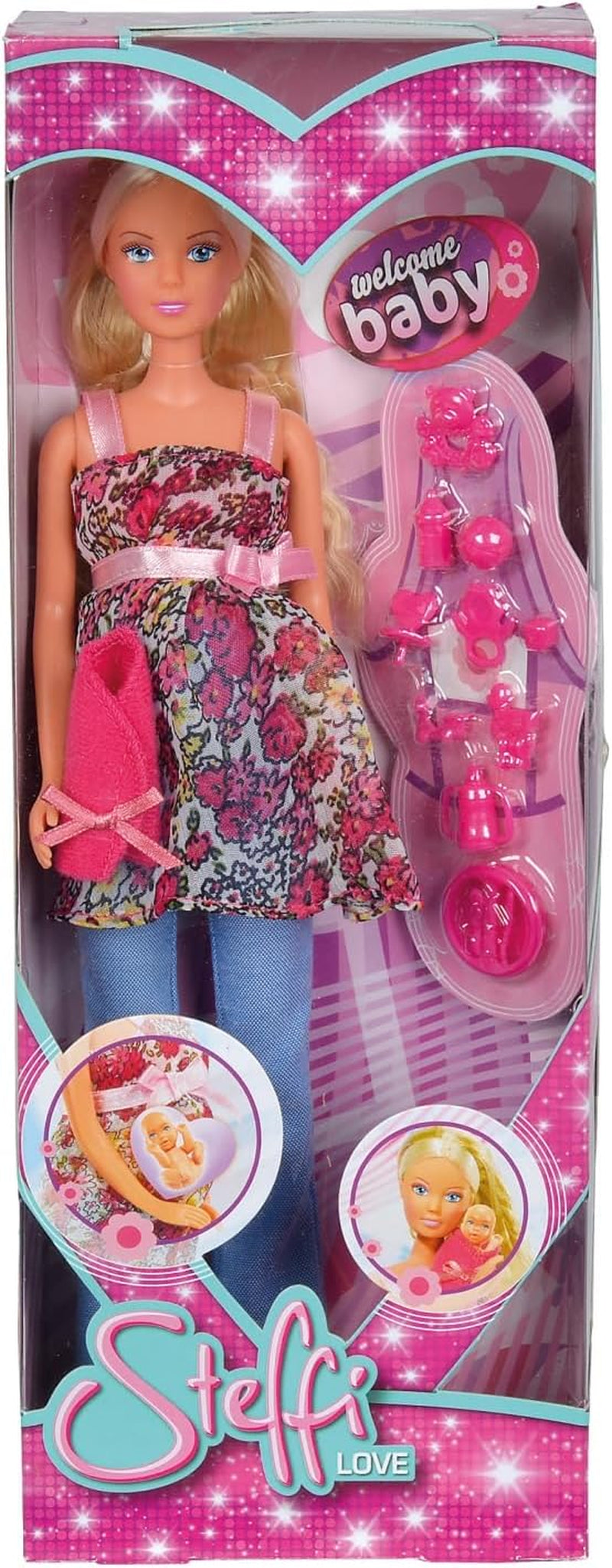Simba 105734000 - Steffi Love Welcome Baby, poupée enceinte, accessoires, poupée mannequin, 29 cm, pour les enfants à partir de 3 ans