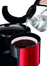 Machine à expresso Subito avec filtre, carafe en verre, 10-15 tasses, capacité 1,25 L, fonction d'arrêt automatique, filtre amovible, indicateur de niveau d'eau, acier inoxydable, rouge/noir, FG360D