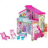 Lisciani - Maison de poupée - Villa de vacances pour poupée Barbie - Jeu fantastique - Maison en carton à assembler et à décorer - Temps libre créatif - Pour les filles à partir de 4 ans