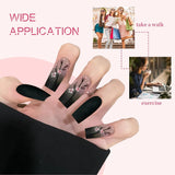 24 pièces automne noir français presse ongles rose fleur longs ongles colle sur faux ongles automne faux ongles ensemble avec accessoires