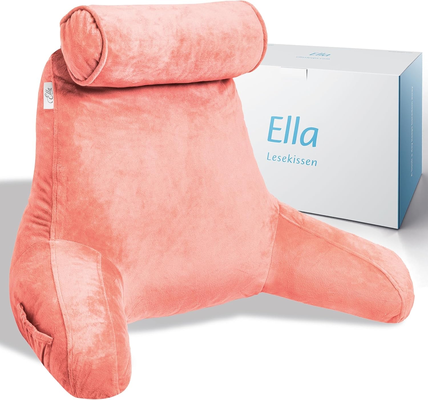 Ella Oreiller de lecture pour lit et canapé avec tour de cou amovible – Oreiller de dos pour lit – Oreiller de lecture en mousse à mémoire de forme avec accoudoirs, idéal pour lire, regarder la télévision, se détendre ou comme soutien du dos – Gris