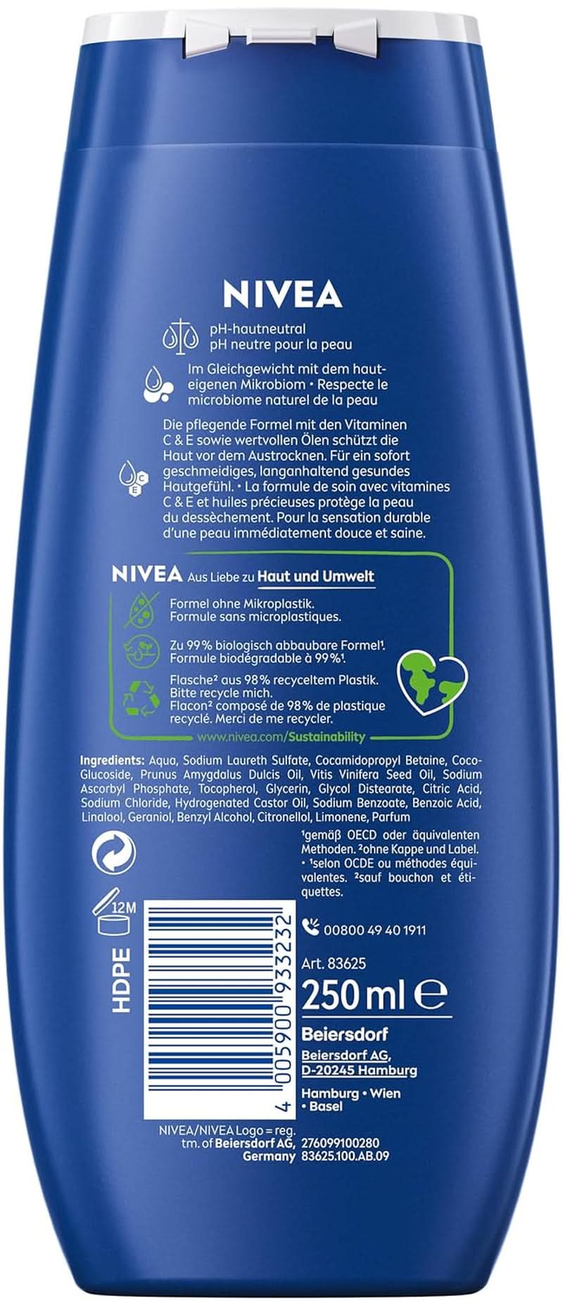 NIVEA Crème Soin, gel douche aux vitamines et huiles essentielles, 250 ml Douche et bain Naty Shop