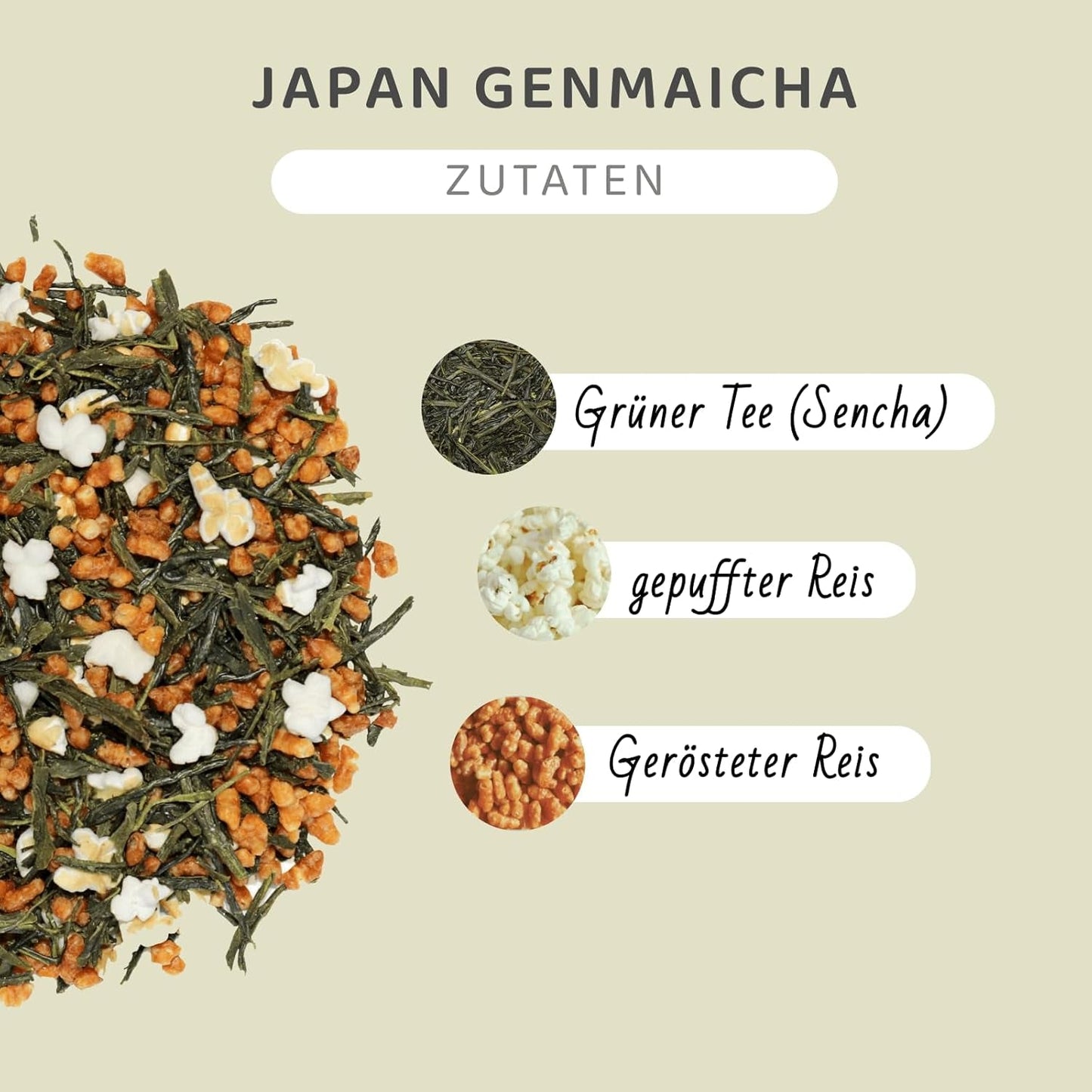 Thé vert japonais Genmaicha avec riz rôti, 50 % Kagoshima Sencha, thé vert en vrac de qualité supérieure, mélange traditionnel, sans arômes ajoutés, 100 g | Wondertea Thé vert japonais Genmaicha