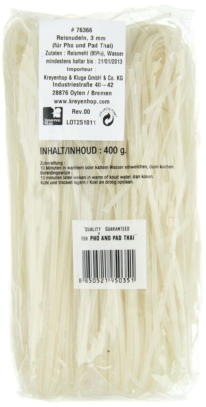 Nouilles de riz - Nouilles thaïlandaises en ruban de riz de 3 mm de large, à base de farine de riz - 17 x 400 g