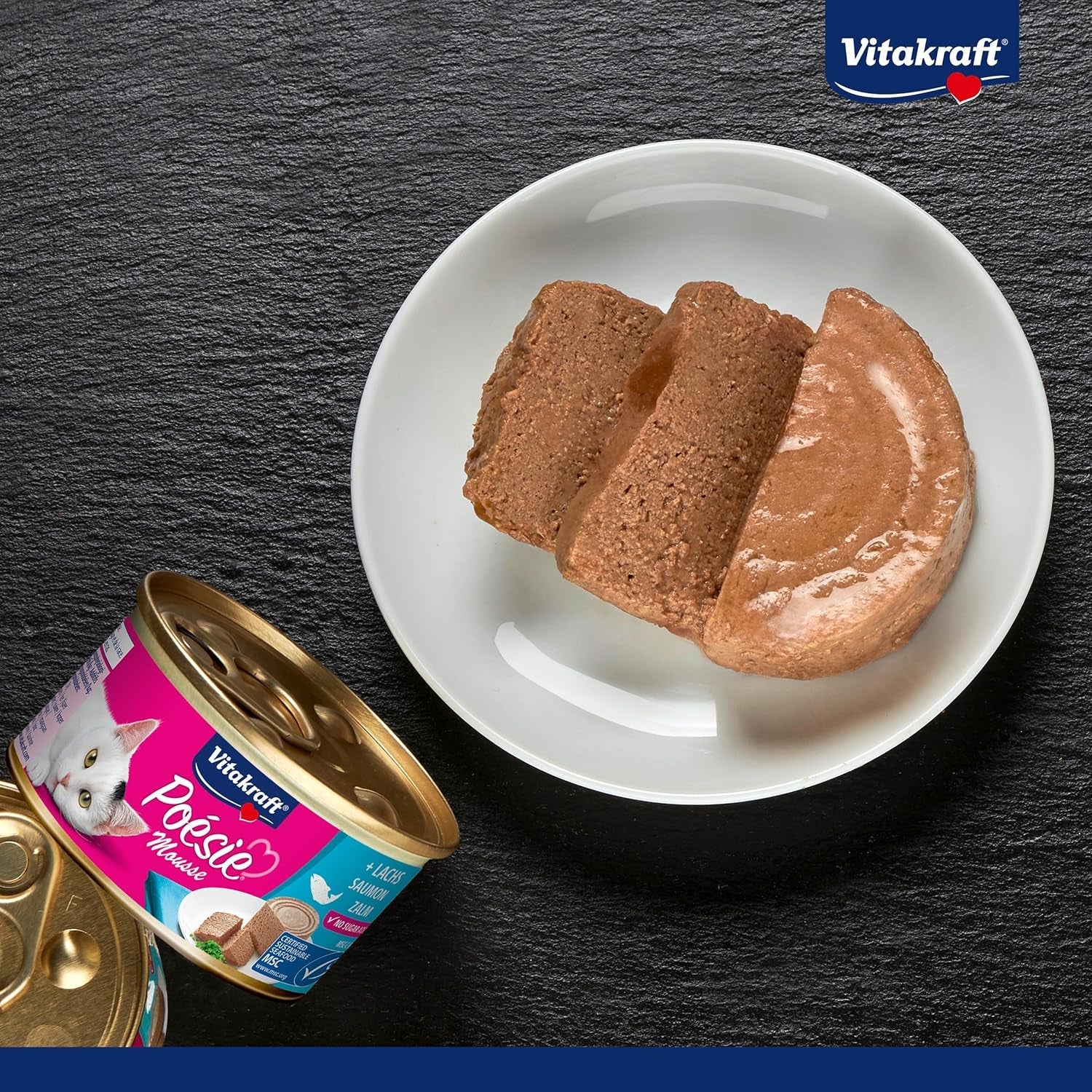 Vitakraft Poésie Mousse, nourriture humide pour chat, mousse aérée, au saumon, sans sucre ni céréales ajoutés (12 x 85g)