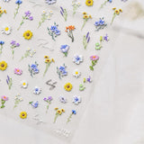 JMEOWIO 3D Nagelsticker Bunte Blumen Nail Art Sticker Selbstklebend Nagelaufkleber 5D Stereoskopisch Frühlings Sommer Blumen Dekoration Nageldesign Zubehör 2 Blatt