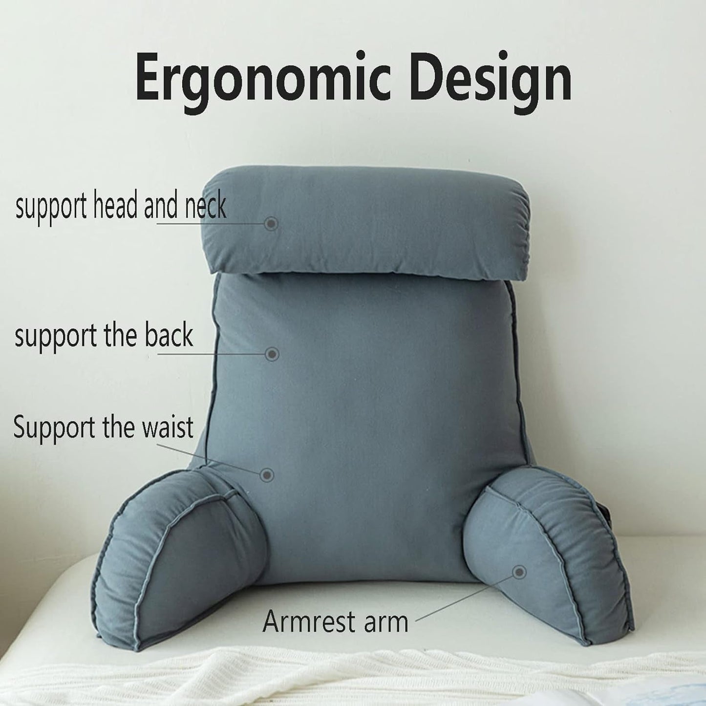 Oreiller de lecture avec accoudoirs, coussin de dossier de canapé, coussin de livre pour lit, avec rouleau de cou amovible, coussin de soutien de chaise pour se détendre, jouer, lire, regarder la télévision