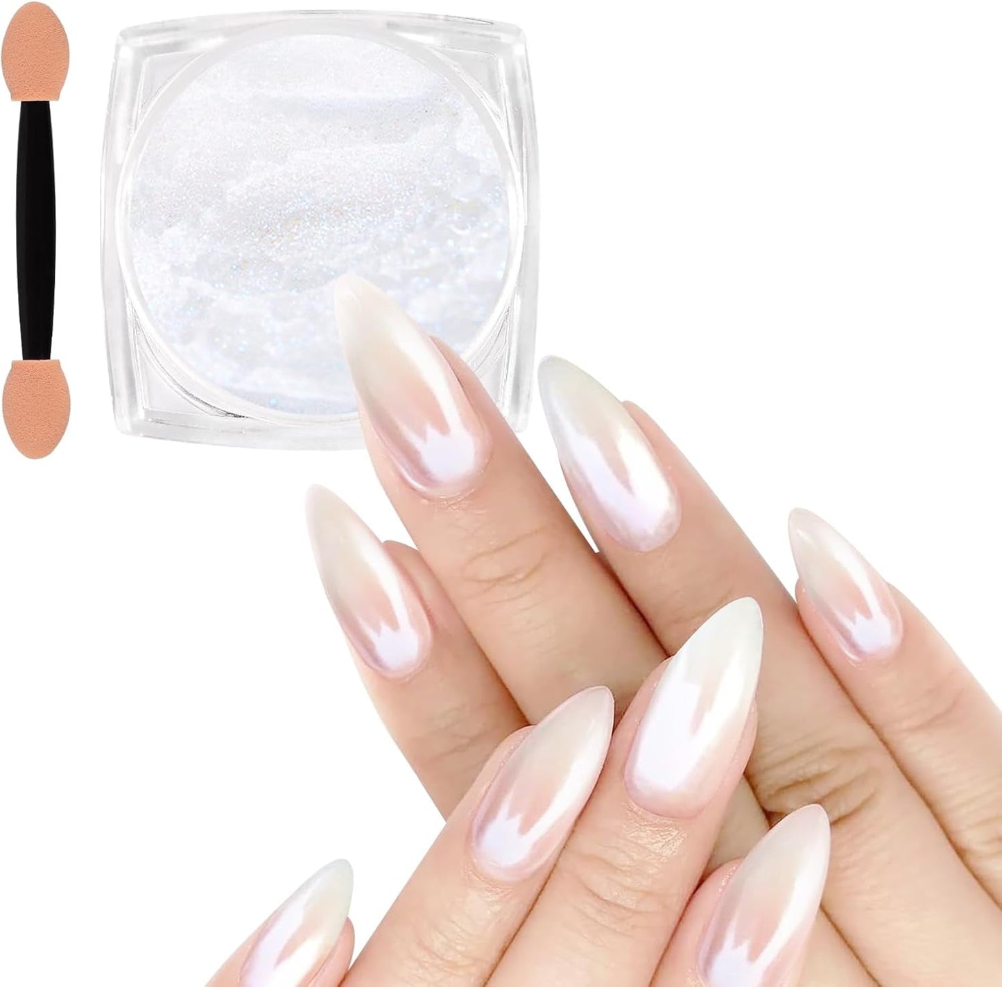 White Pearl Chrome Nagel Pulver, Irisierendes Aurora Pulver Metallic Spiegel Effect Glitter Pulver Pearlescent Eis Transparent Meerjungfrau Pigment Perle Glitter Staub pour Nail Art Décoration